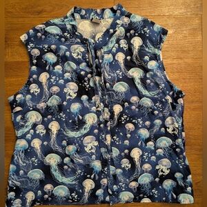 Retrolicious Blue Jellyfish Print Blouse